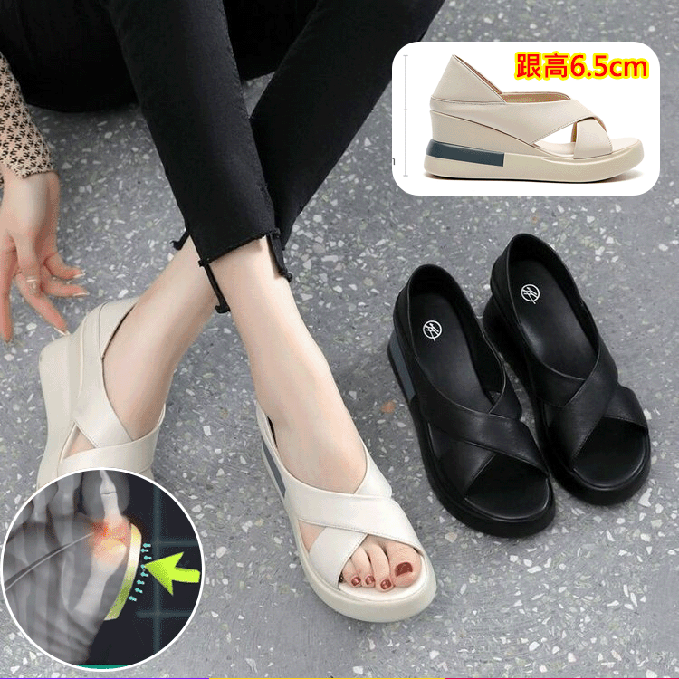 【日本進口】露趾魚嘴包跟涼鞋,矯正拇指外翻,足弓支撐,分散拇指壓力柔軟舒適久站不累